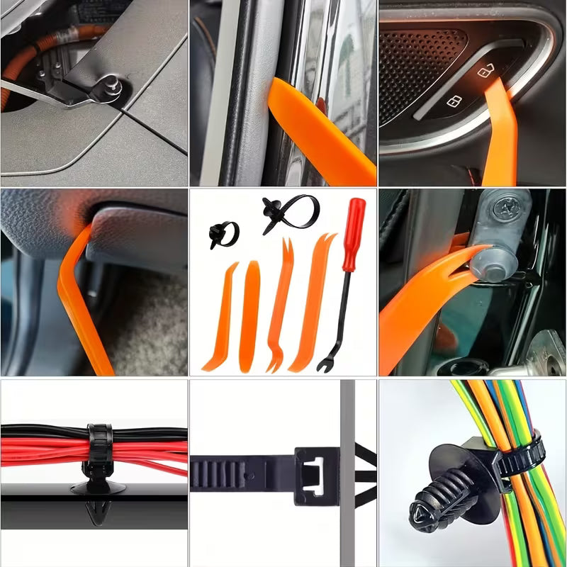 725pcs Set of Automotive Fastener Clips for Securing Car Body Components, Including Push Retainers, Rivets, And Trim Panel Fasteners, Along with a Tool for Removal