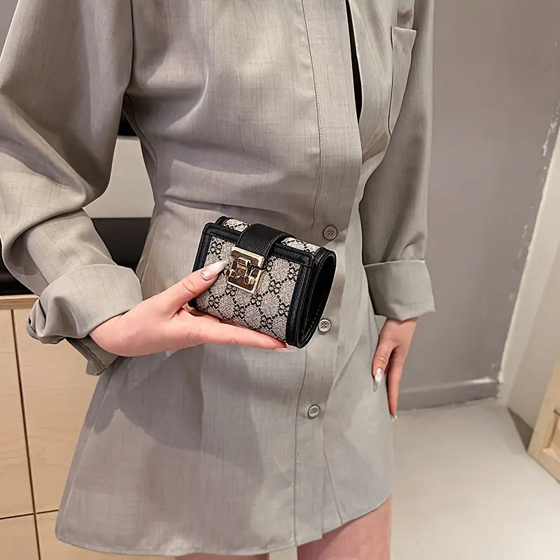 New Women's Black Floral Print Short Wallet Anti-Theft Card Holder