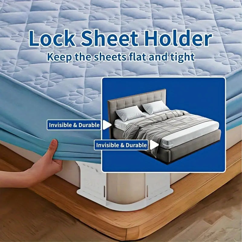 4pcs Gray Fitted Sheet Clips & Straps - Durable PP Plastic Corner Grips to Secure Mattress Fit