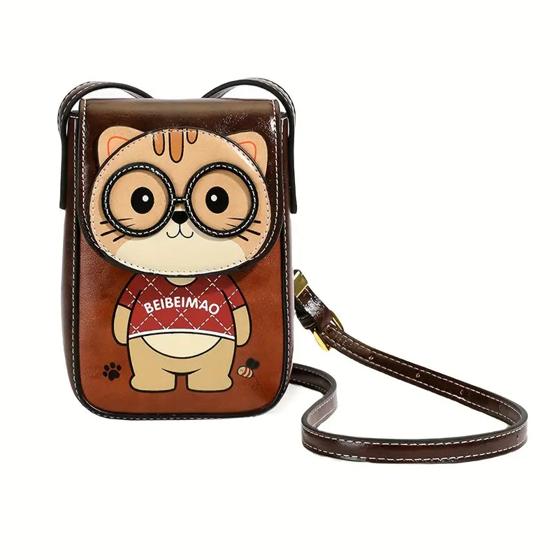 Women's Adjustable Crossbody Bag with Cute Cat Print