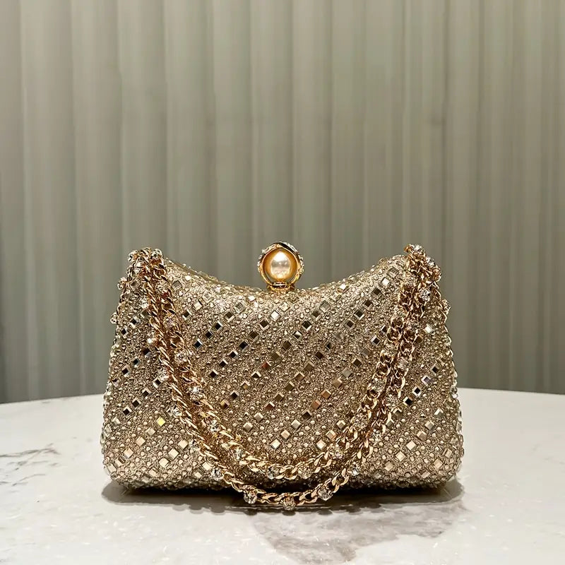 Elegant Rhinestone-Embellished Evening Clutch Bag for Women