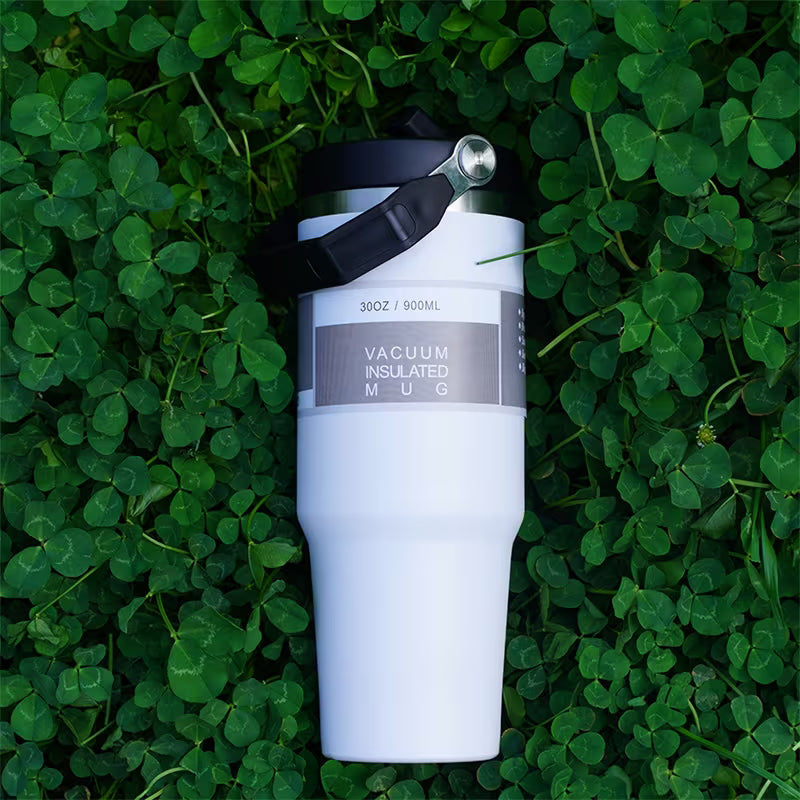 30oz Stainless Steel Vacuum Insulated Travel Mug with Handle And Straw