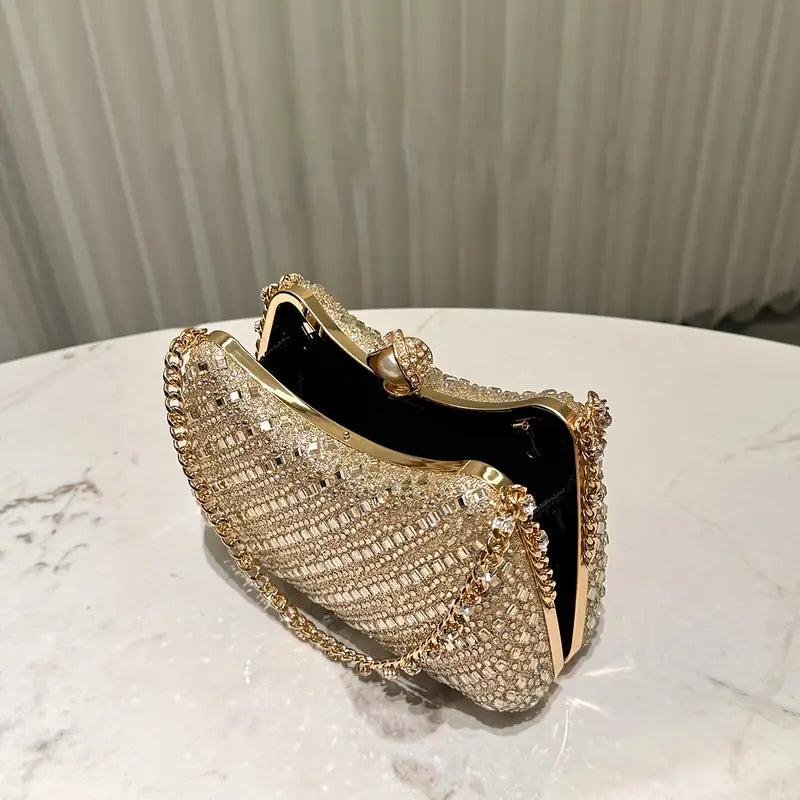 Elegant Rhinestone-Embellished Evening Clutch Bag for Women