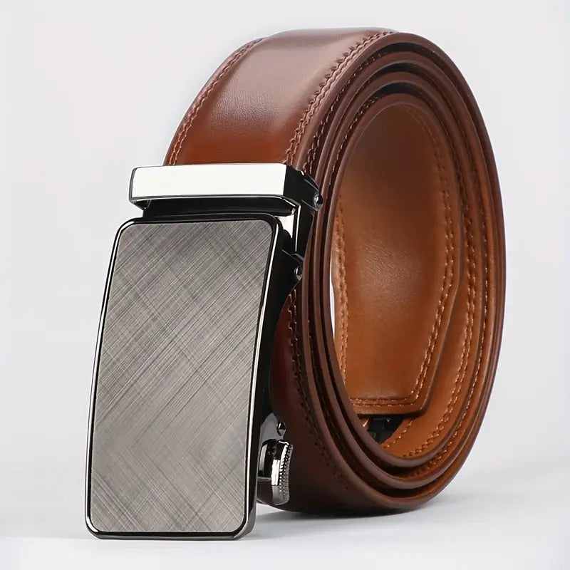 Business Men's Automatic Buckle Cowhide Belt, Ratchet Dress Belt