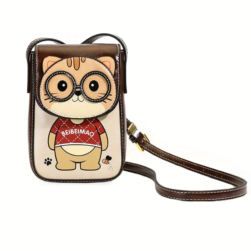 Women's Adjustable Crossbody Bag with Cute Cat Print