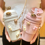 Fashionable Stainless Steel Water Cup with Portable Straw Strap