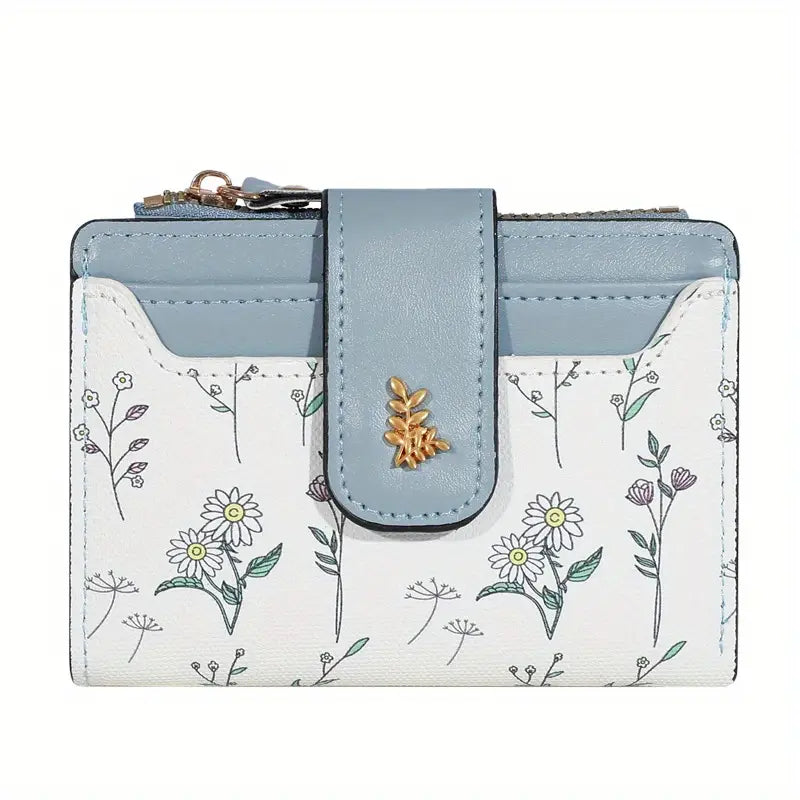 Elegant Women's Floral PU Leather Wallet with Bracelet and Golden Accents