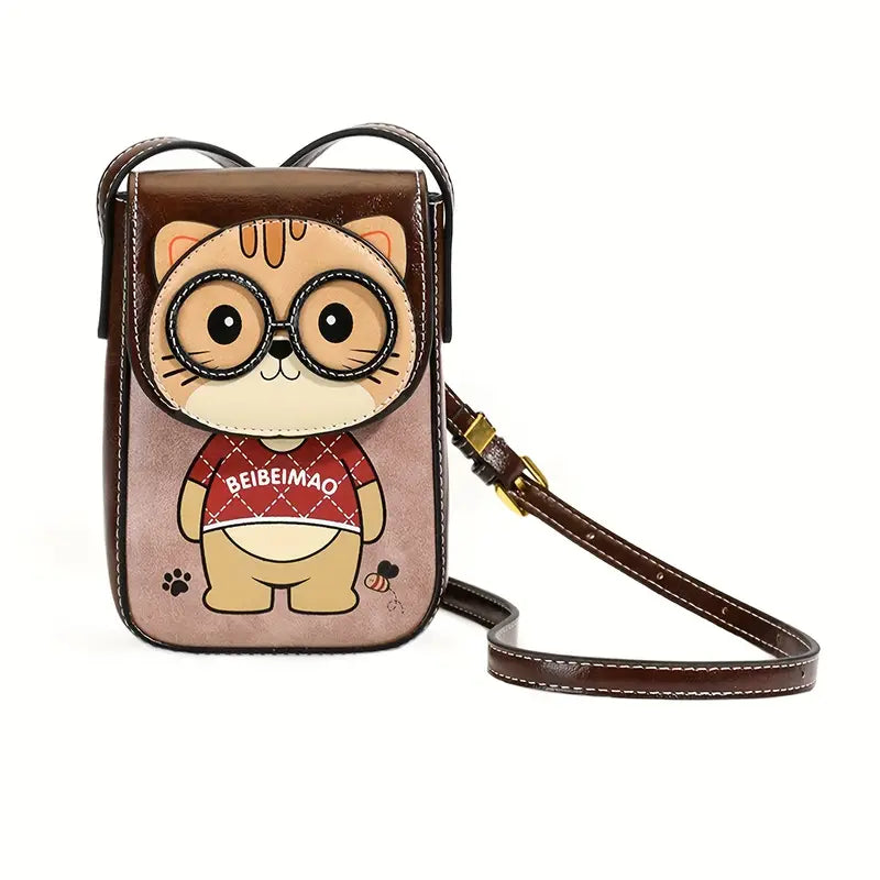 Women's Adjustable Crossbody Bag with Cute Cat Print