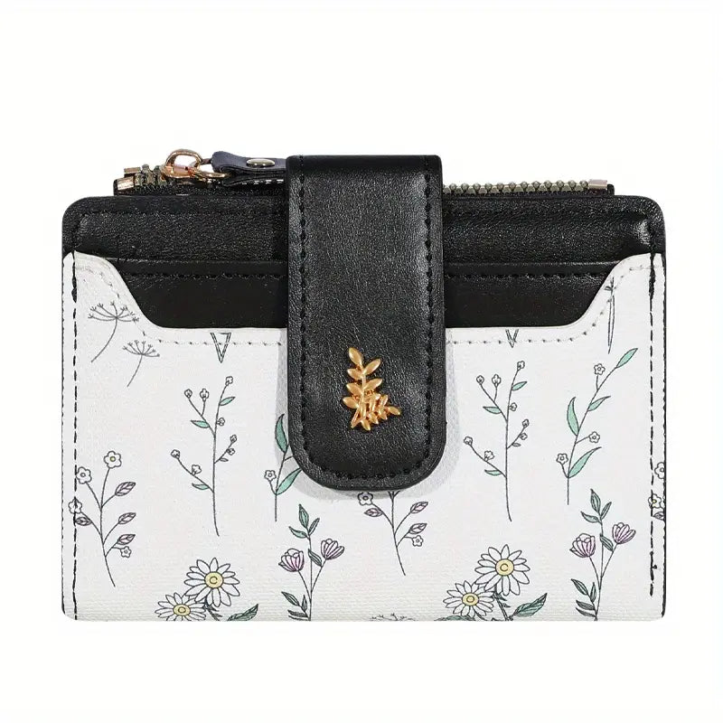 Elegant Women's Floral PU Leather Wallet with Bracelet and Golden Accents