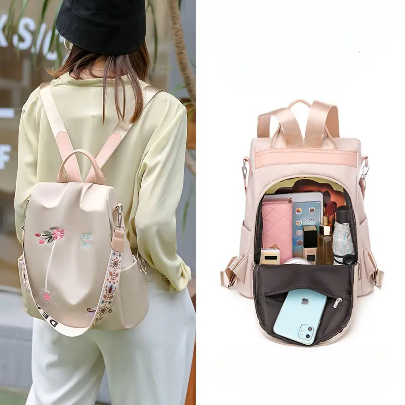 Women'S Anti-Theft Floral Embroidered Backpack