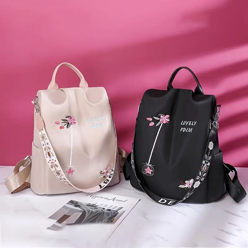 Women'S Anti-Theft Floral Embroidered Backpack