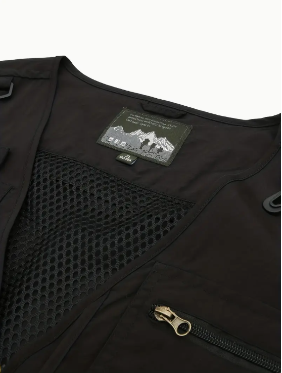 Men's Nylon Vest With  Multi-Pocket Design and Zippered Pockets