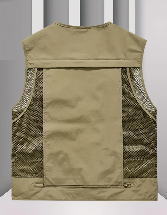 Men's Nylon Vest With  Multi-Pocket Design and Zippered Pockets