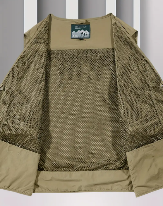 Men's Nylon Vest With  Multi-Pocket Design and Zippered Pockets