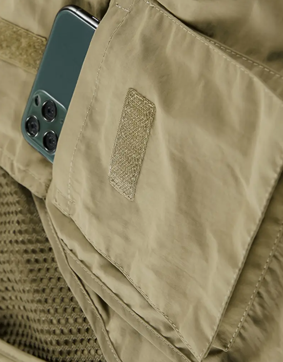 Men's Nylon Vest With  Multi-Pocket Design and Zippered Pockets