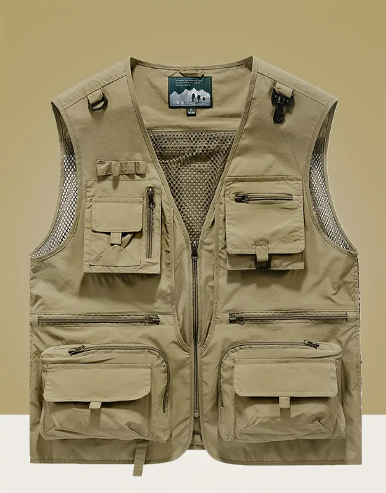 Men's Nylon Vest With  Multi-Pocket Design and Zippered Pockets