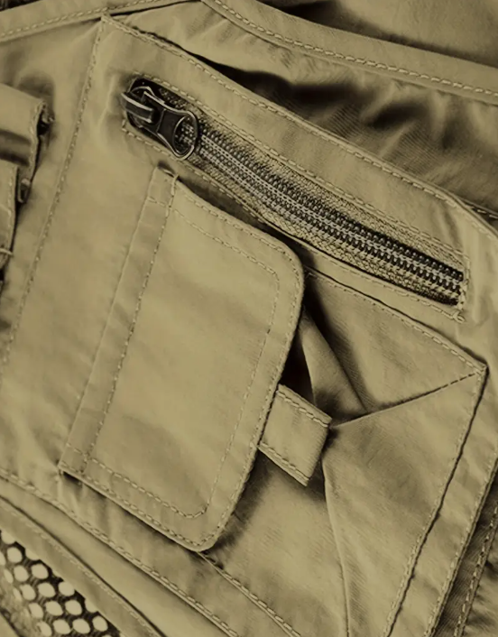 Men's Nylon Vest With  Multi-Pocket Design and Zippered Pockets