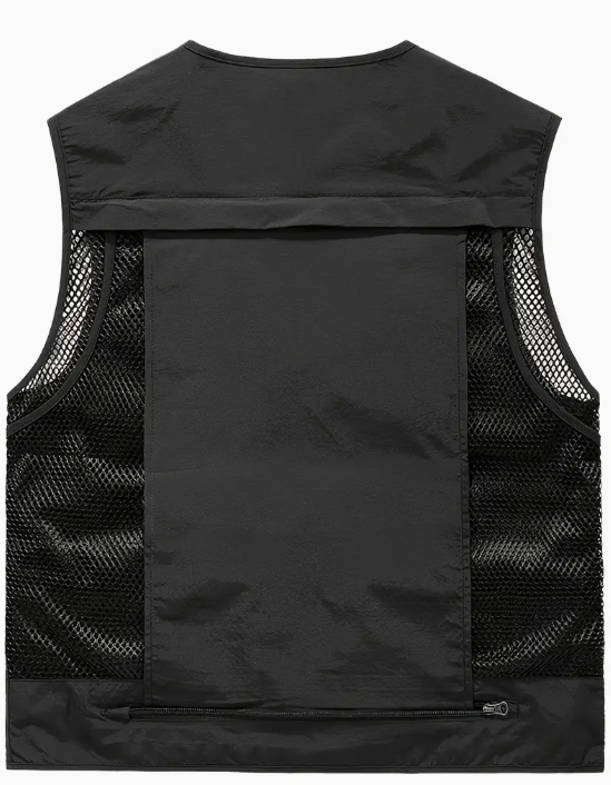 Men's Nylon Vest With  Multi-Pocket Design and Zippered Pockets