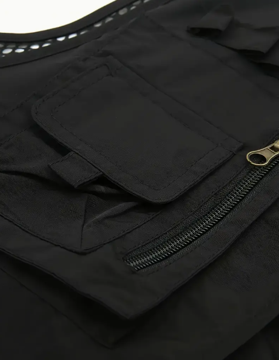 Men's Nylon Vest With  Multi-Pocket Design and Zippered Pockets