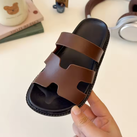 Kids Flat Shoes Slip on Child Girls Slippers Round Toes Thin Band Cross Sandals 2025