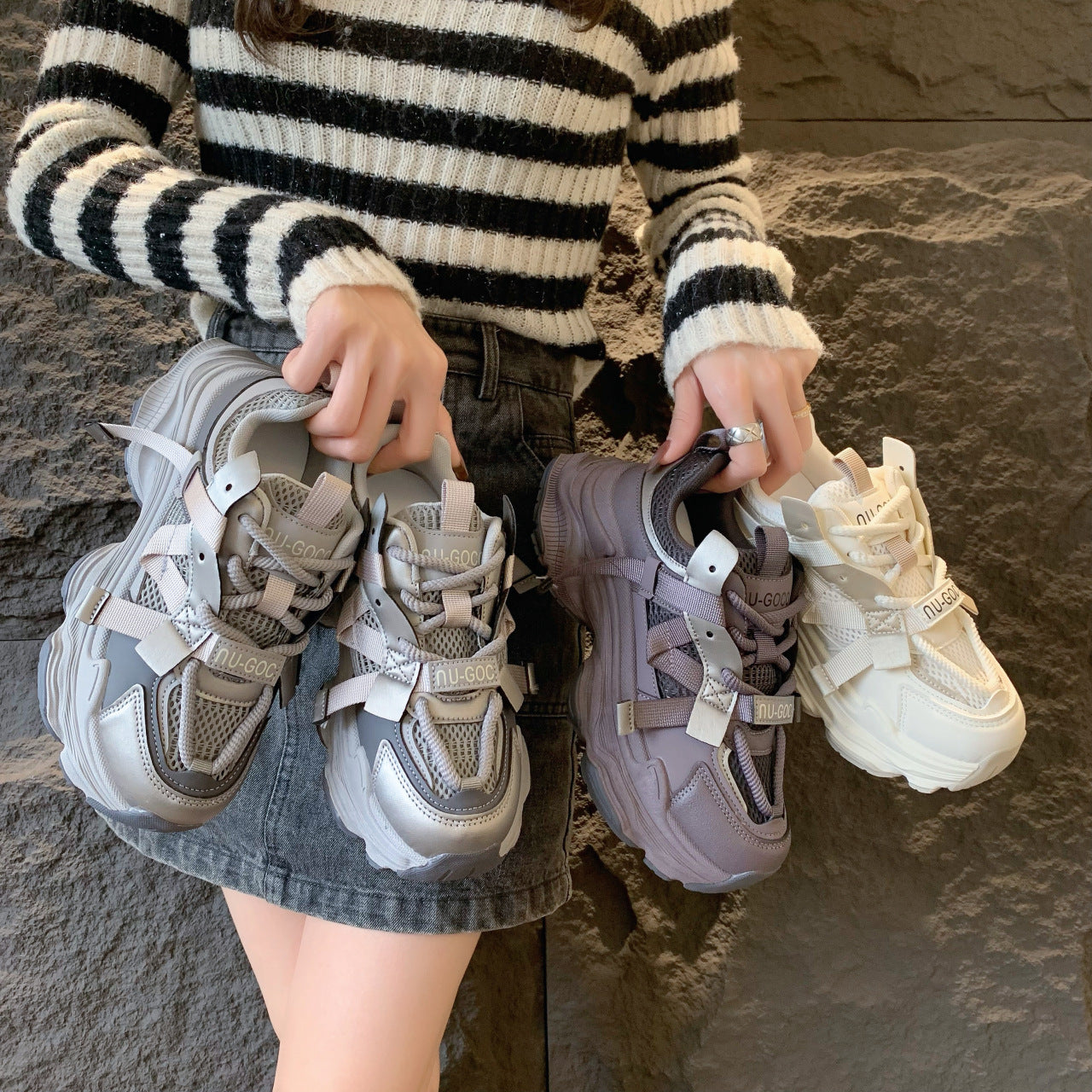 Women's Chunky Sneakers Breathable Mesh Platform Sports Shoes