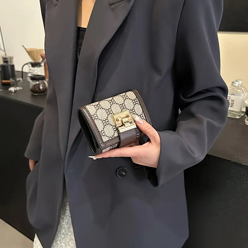 New Women's Black Floral Print Short Wallet Anti-Theft Card Holder