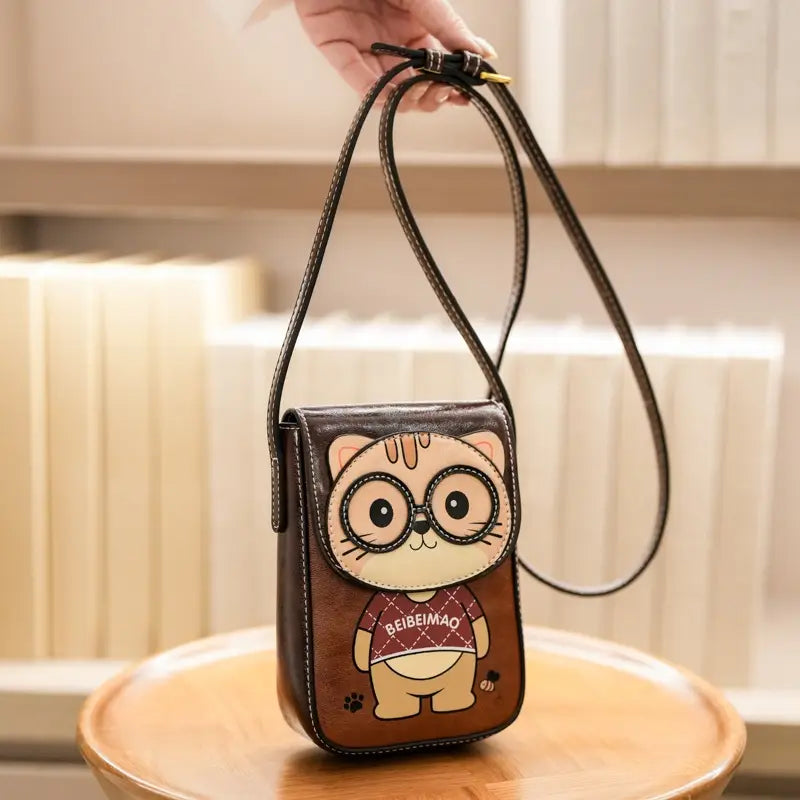 Women's Adjustable Crossbody Bag with Cute Cat Print