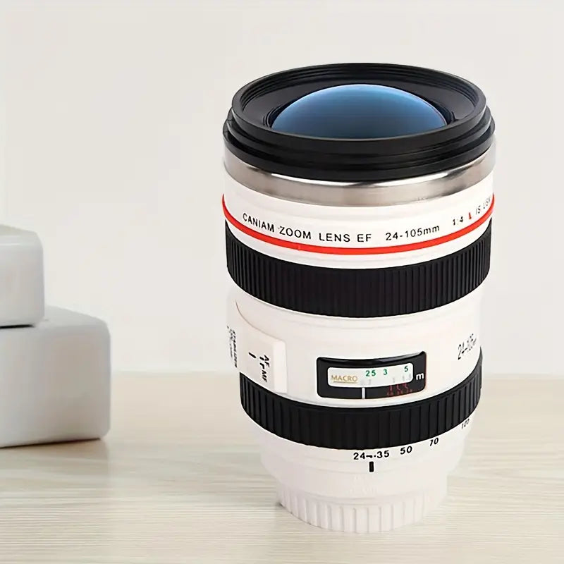 Camera Lens Coffee Mug | Stainless Steel & BPA-Free ABS Plastic