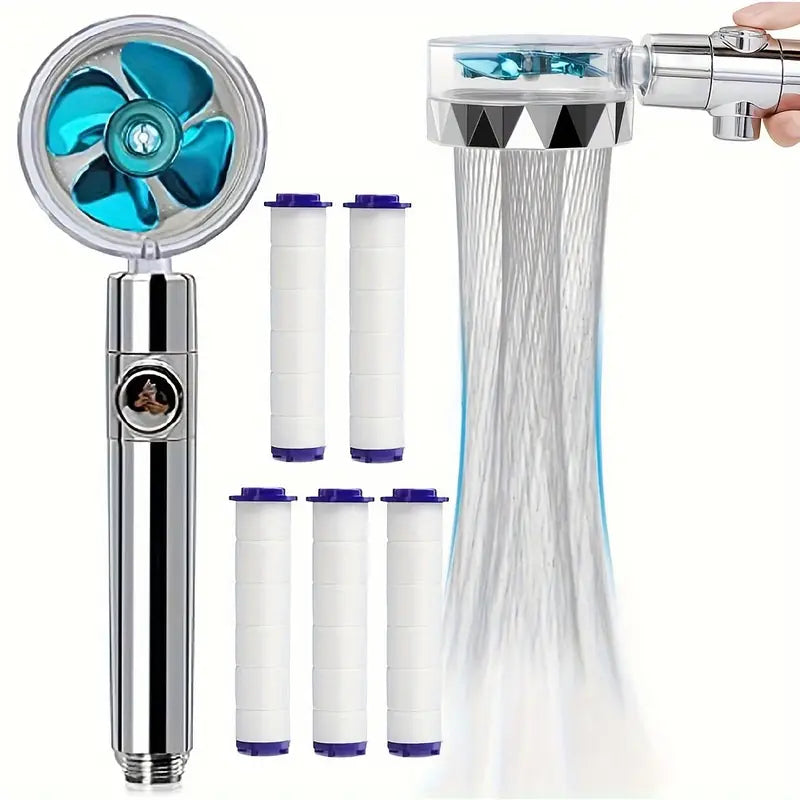 High-Pressure 360° Rotating Fan Shower Head with Filter
