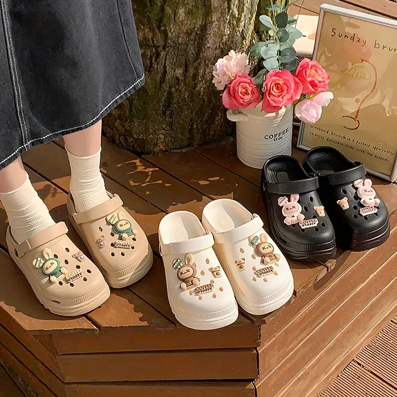 ASOFTER Women'S EVA Clog Shoes - Cute Bunny & Heart Design
