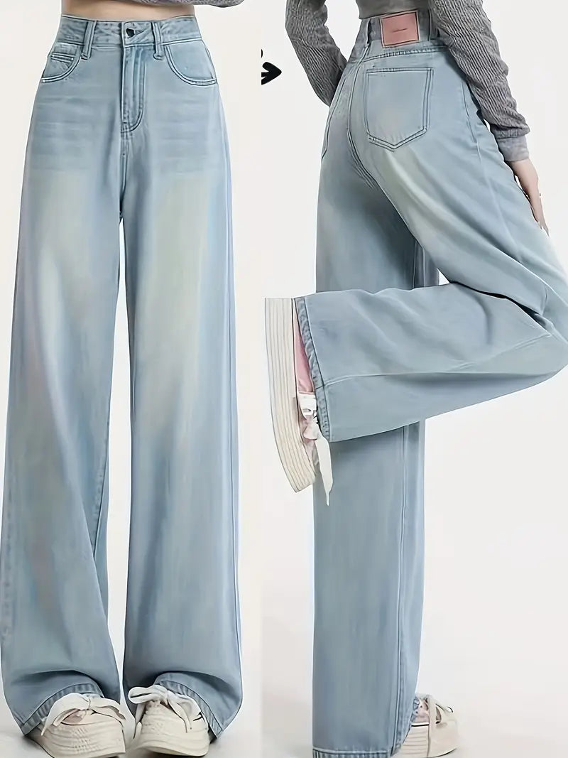 High Waist Wide Leg Silk Denim Jeans