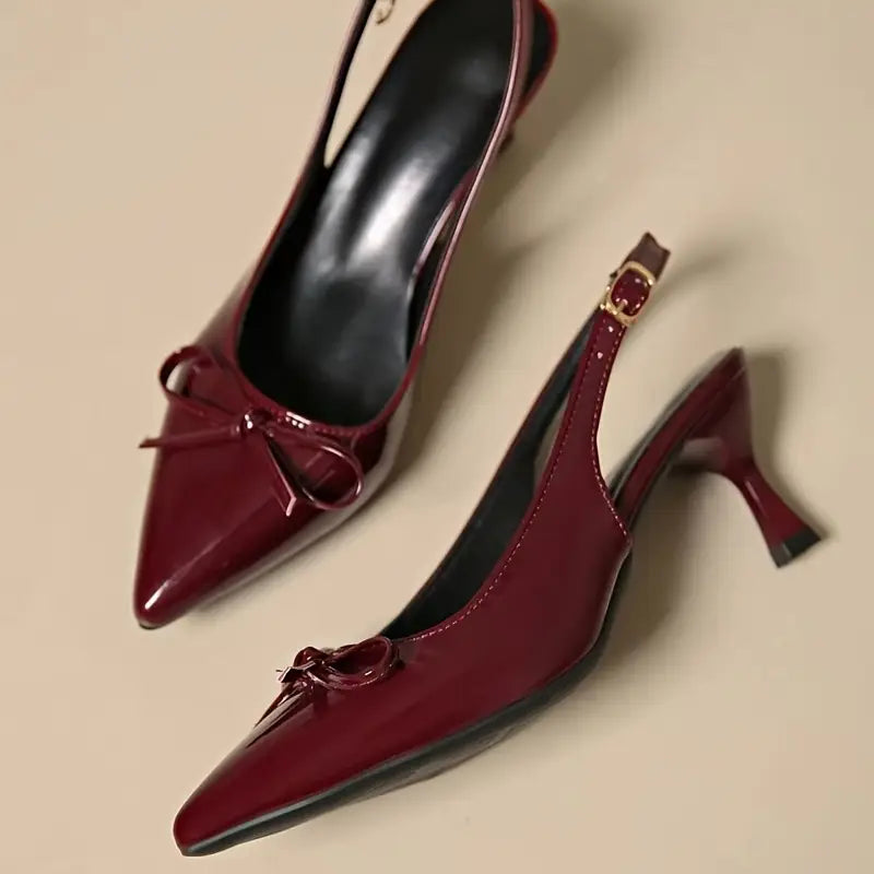 2025 New Women'S Elegant Double-Tone Bow Detail Pointed Toe Stiletto Heel Sandals