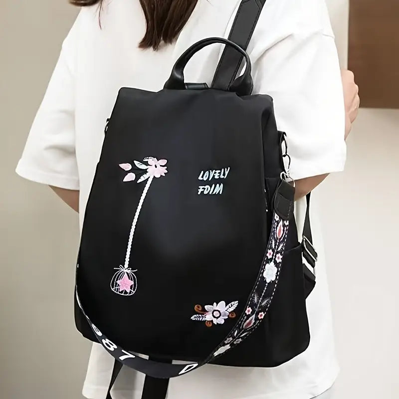 Women'S Anti-Theft Floral Embroidered Backpack