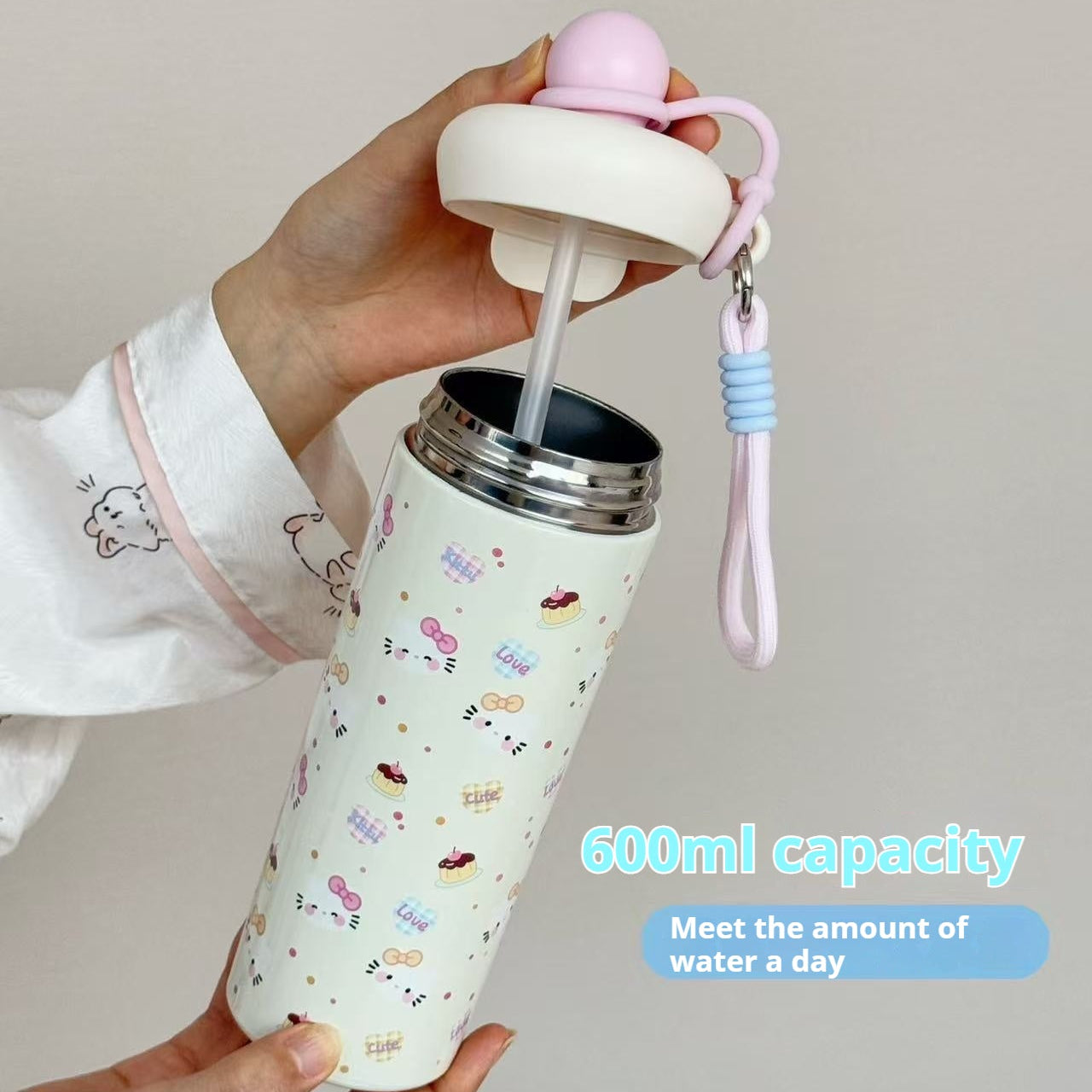 Portable Cartoon Vacuum Cup High-Capacity With Lifting Rope