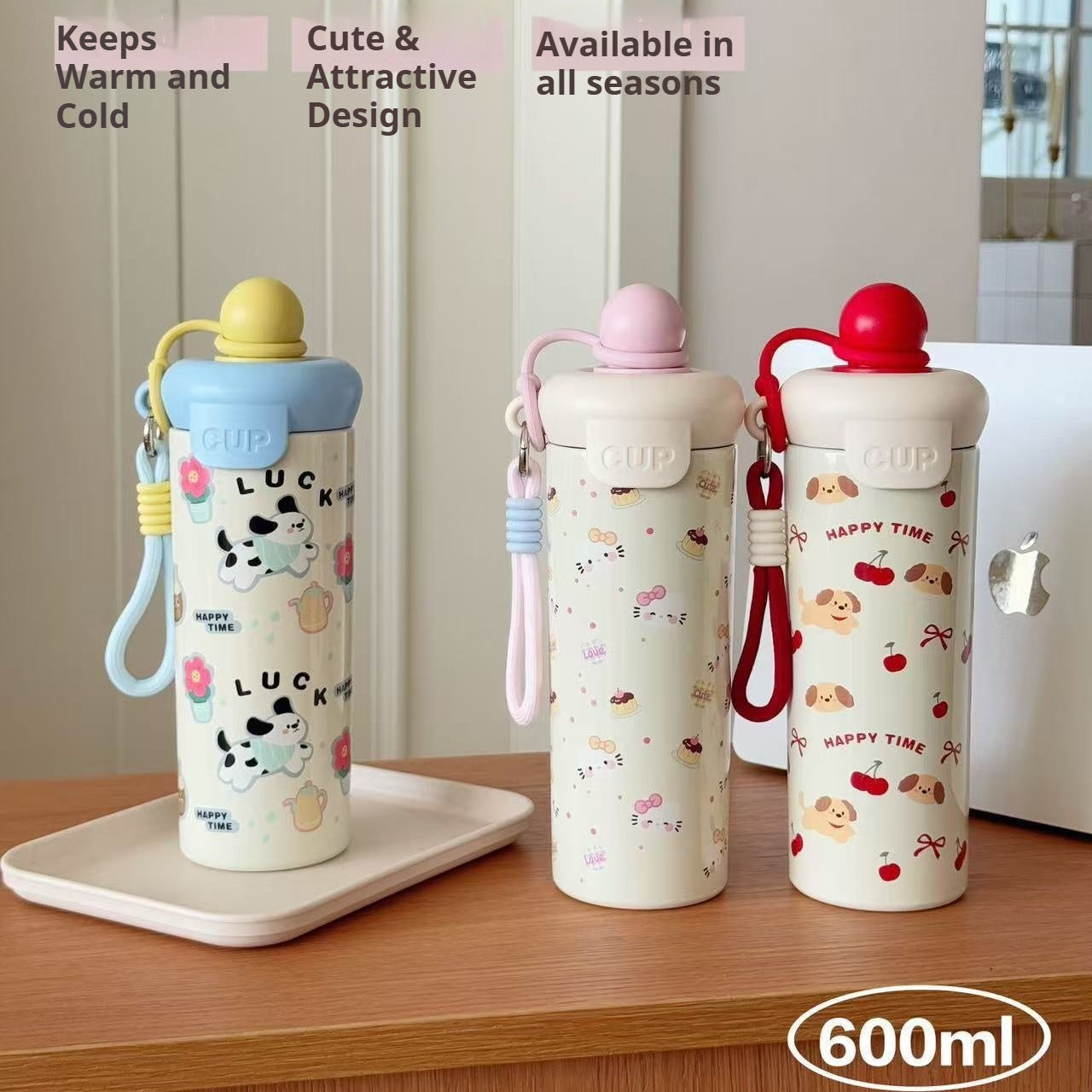 Portable Cartoon Vacuum Cup High-Capacity With Lifting Rope