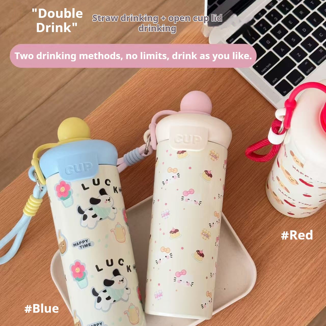 Portable Cartoon Vacuum Cup High-Capacity With Lifting Rope