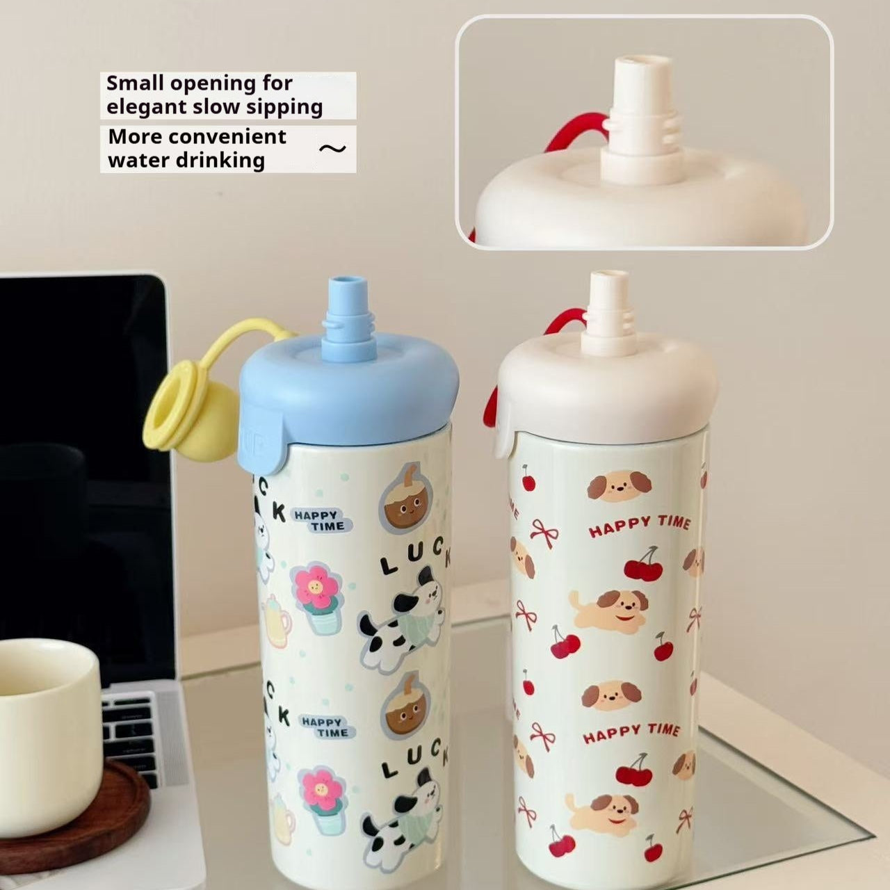 Portable Cartoon Vacuum Cup High-Capacity With Lifting Rope