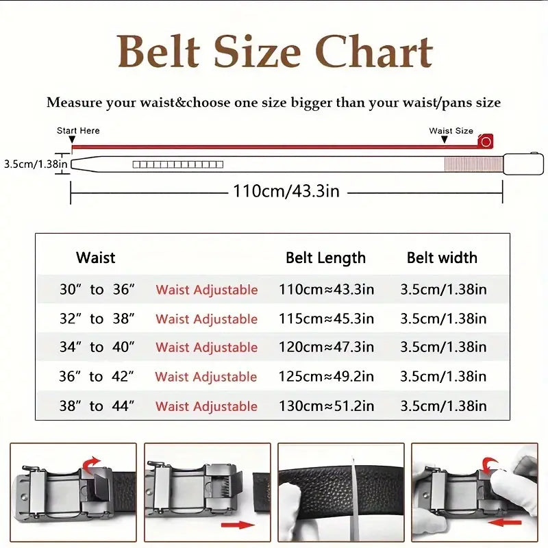 Business Men's Automatic Buckle Cowhide Belt, Ratchet Dress Belt