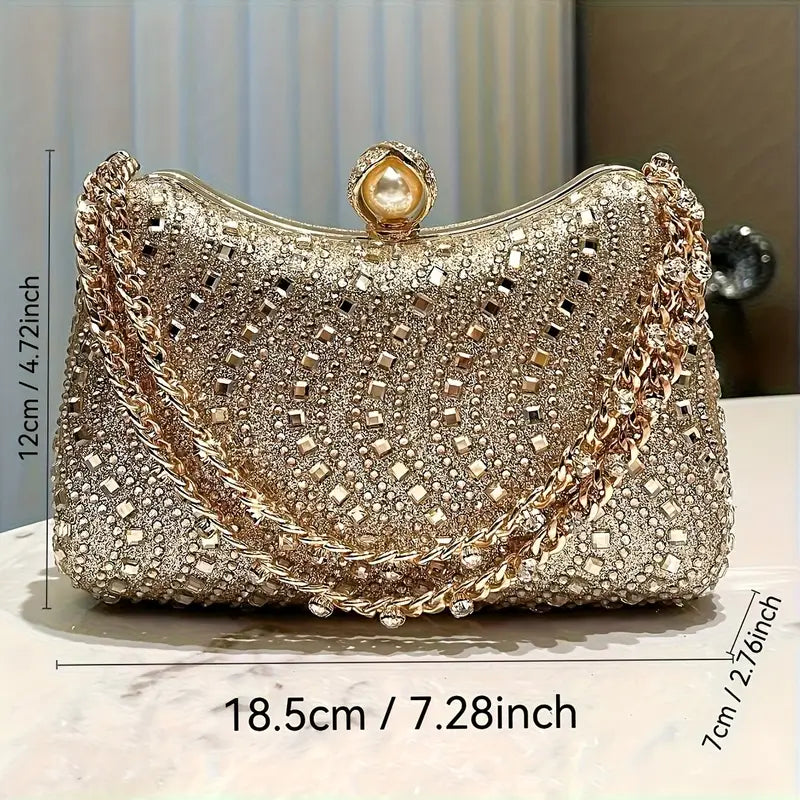 Elegant Rhinestone-Embellished Evening Clutch Bag for Women