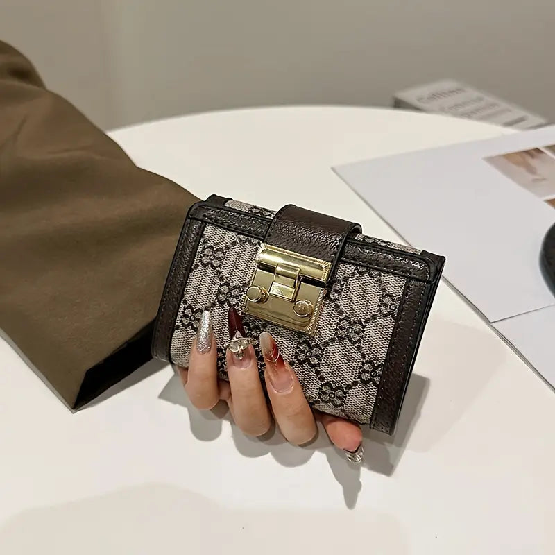 New Women's Black Floral Print Short Wallet Anti-Theft Card Holder