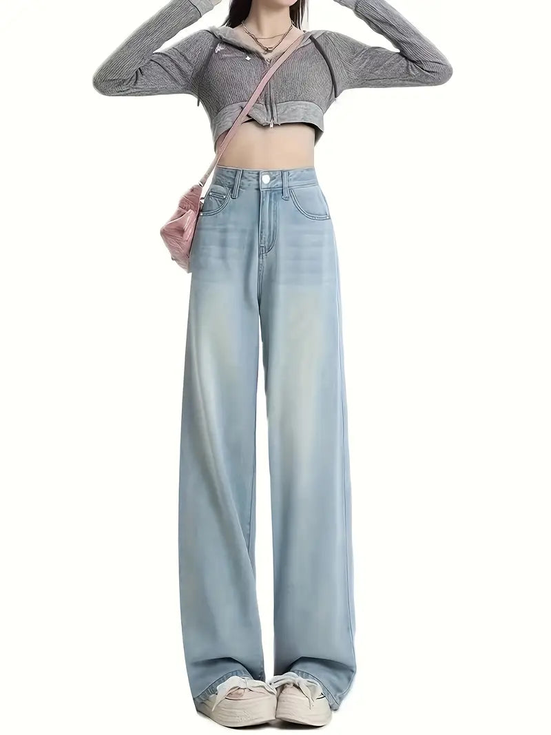 High Waist Wide Leg Silk Denim Jeans