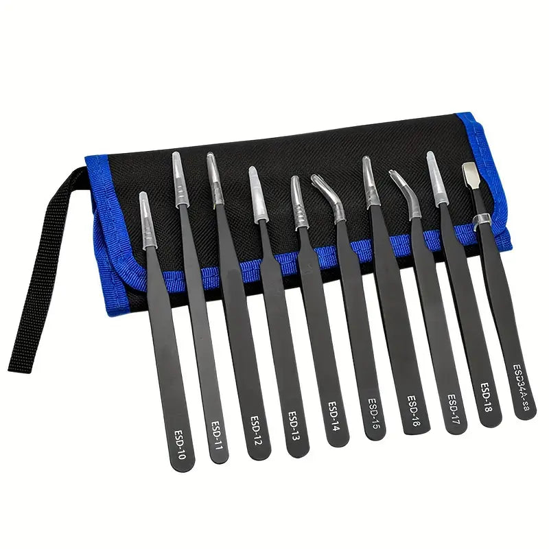 10pcs Premium Anti-Static 304 Stainless Steel Tweezers Set