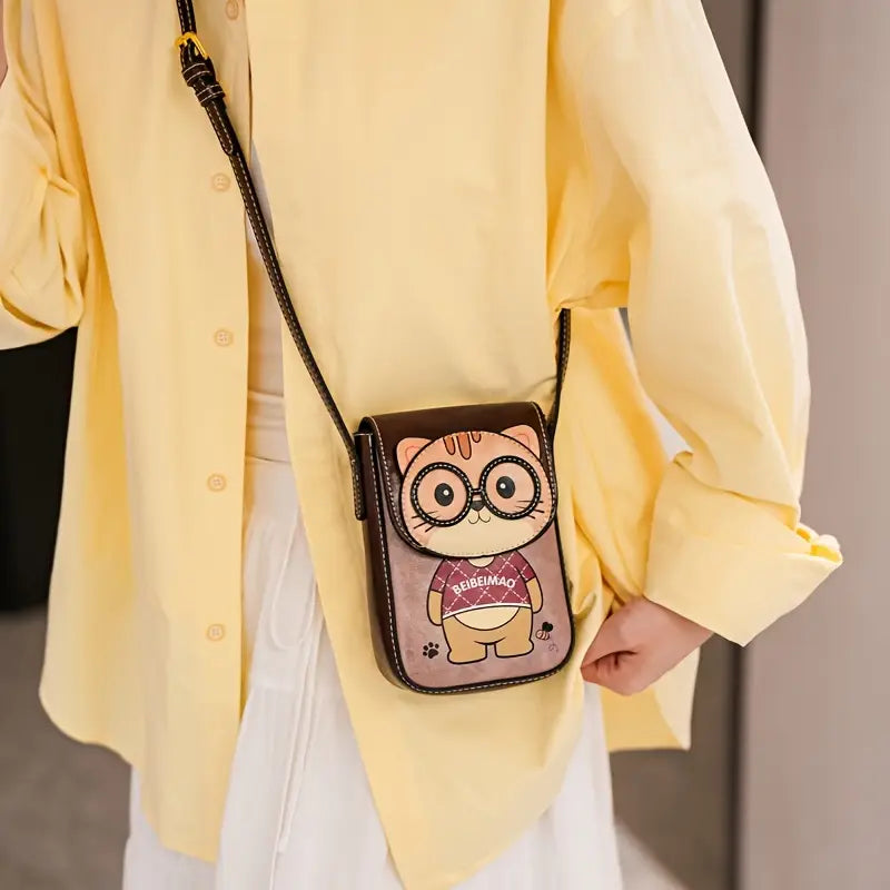 Women's Adjustable Crossbody Bag with Cute Cat Print