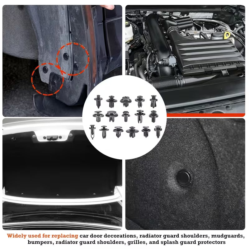 725pcs Set of Automotive Fastener Clips for Securing Car Body Components, Including Push Retainers, Rivets, And Trim Panel Fasteners, Along with a Tool for Removal