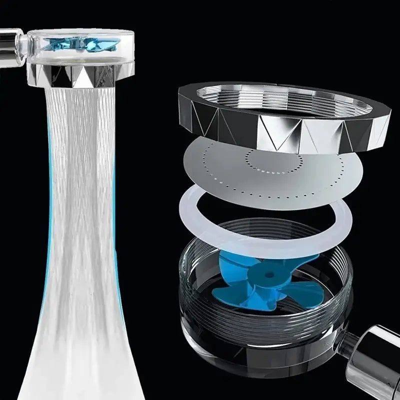 High-Pressure 360° Rotating Fan Shower Head with Filter