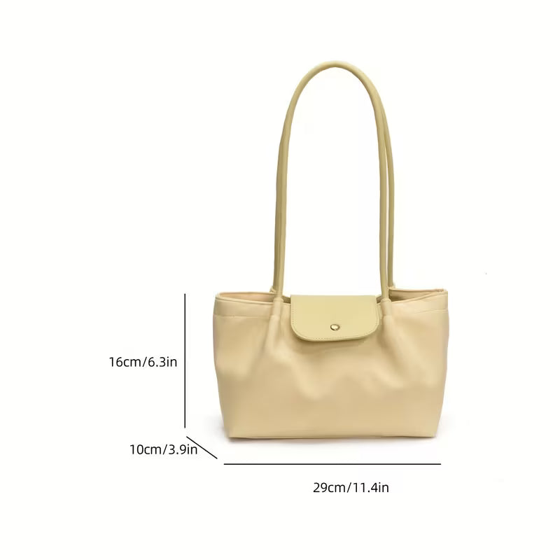 2025  Trendy Beige Nylon Tote Bag with Magnetic Closure Decorative Pompom