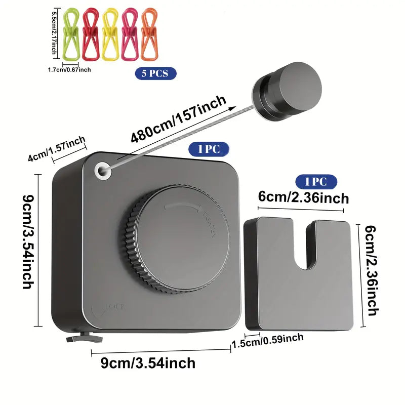 4.8M Retractable Clothesline Indoor/Outdoor Stainless Steel Non-Sagging Clothesline