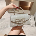 Elegant Glitter Evening Clutch with Diamond-Studded Bow