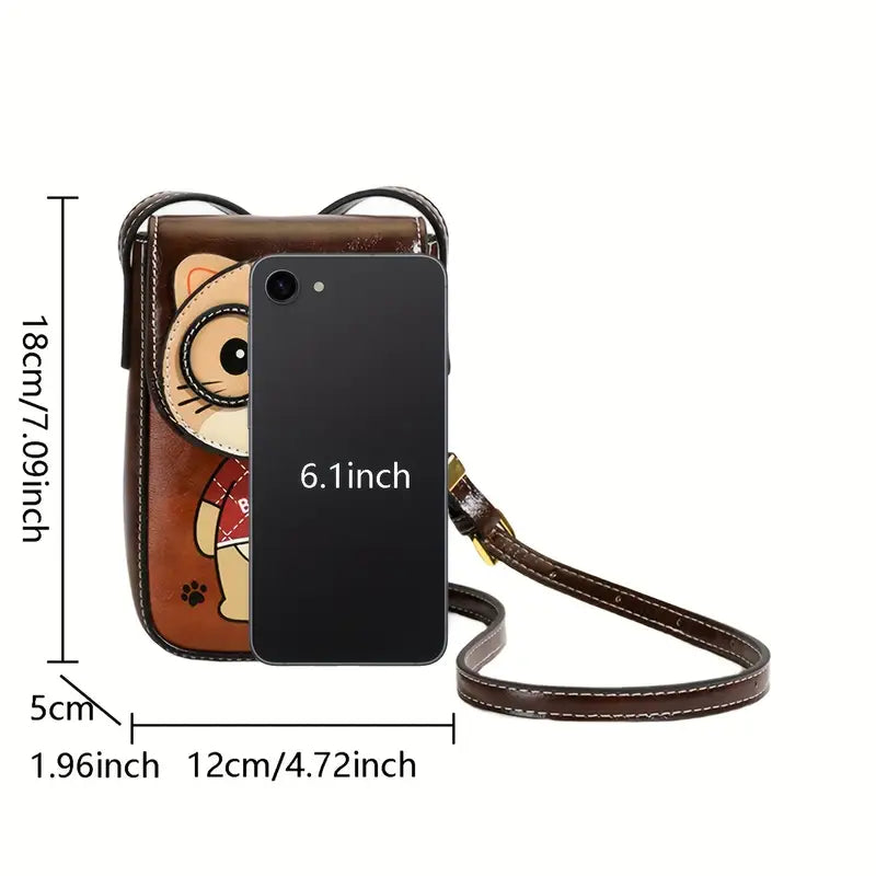 Women's Adjustable Crossbody Bag with Cute Cat Print