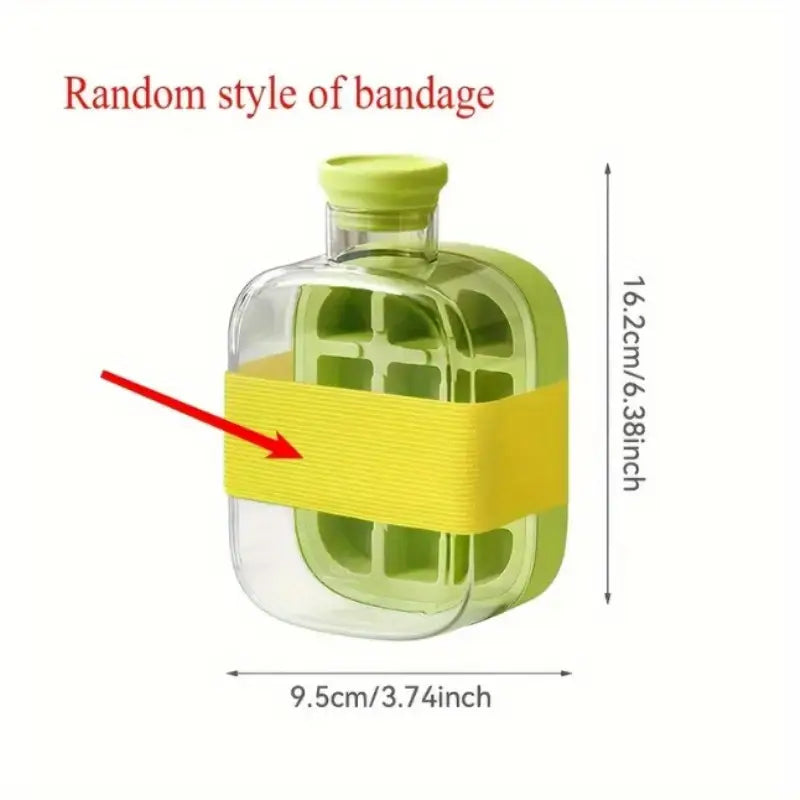 Ice Cube Bottle with Straw, 2-in-1 Cooling Grid, Easy-Press Silicone Ice Tray